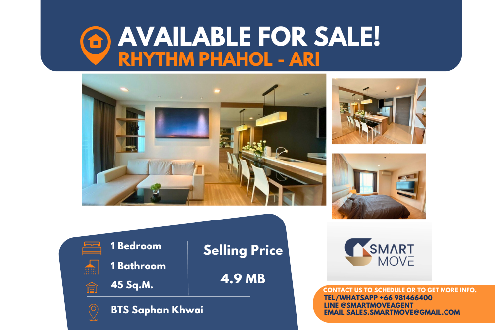 For SaleCondoSapankwai,Jatujak : 💥Sale with tenant 💥Code C20240800076.......Rhythm Phahol - Ari , 1 bedroom, 1 bathroom, high floor 44+, city view, suitable for investment, fully furnished, special price!!