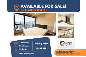 For SaleCondoRama9, Petchburi, RCA : Code C20240100868.......Ideo Mobi Asoke for sale, 2 bedroom, 1 bathroom, high floor, furnished, lower than market Price!!