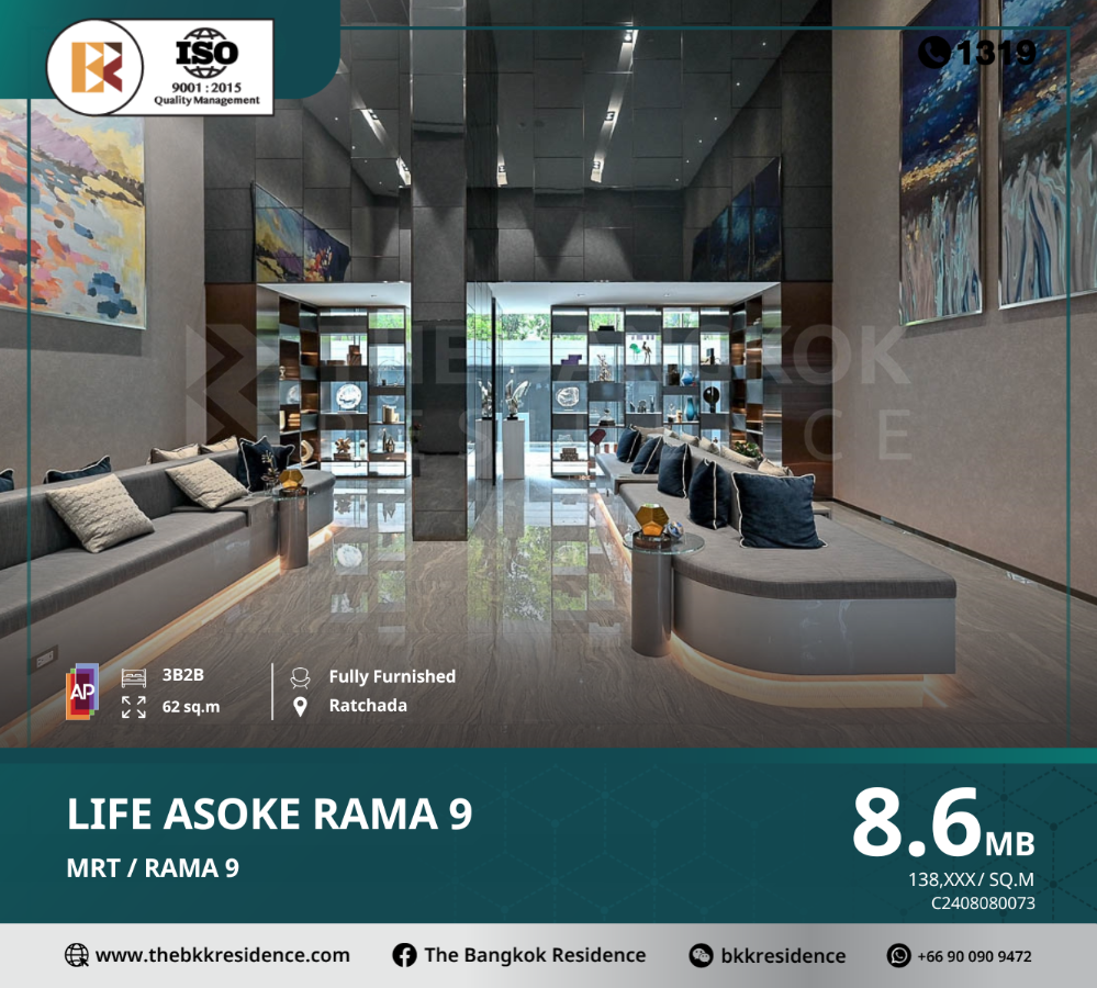 For SaleCondoRama9, Petchburi, RCA : Life Asoke - Rama 9 meets the lifestyle needs of modern people, living life without limits, near MRT Rama 9.