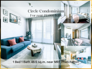 For RentCondoRama9, Petchburi, RCA : ❤ 𝐅𝐨𝐫 𝐫𝐞𝐧𝐭 ❤ The Circle Condo, 1 bedroom, fully furnished, 18th floor, corner room, two-sided view, 48.5 sq m. ✅ Near MRT Phetchaburi