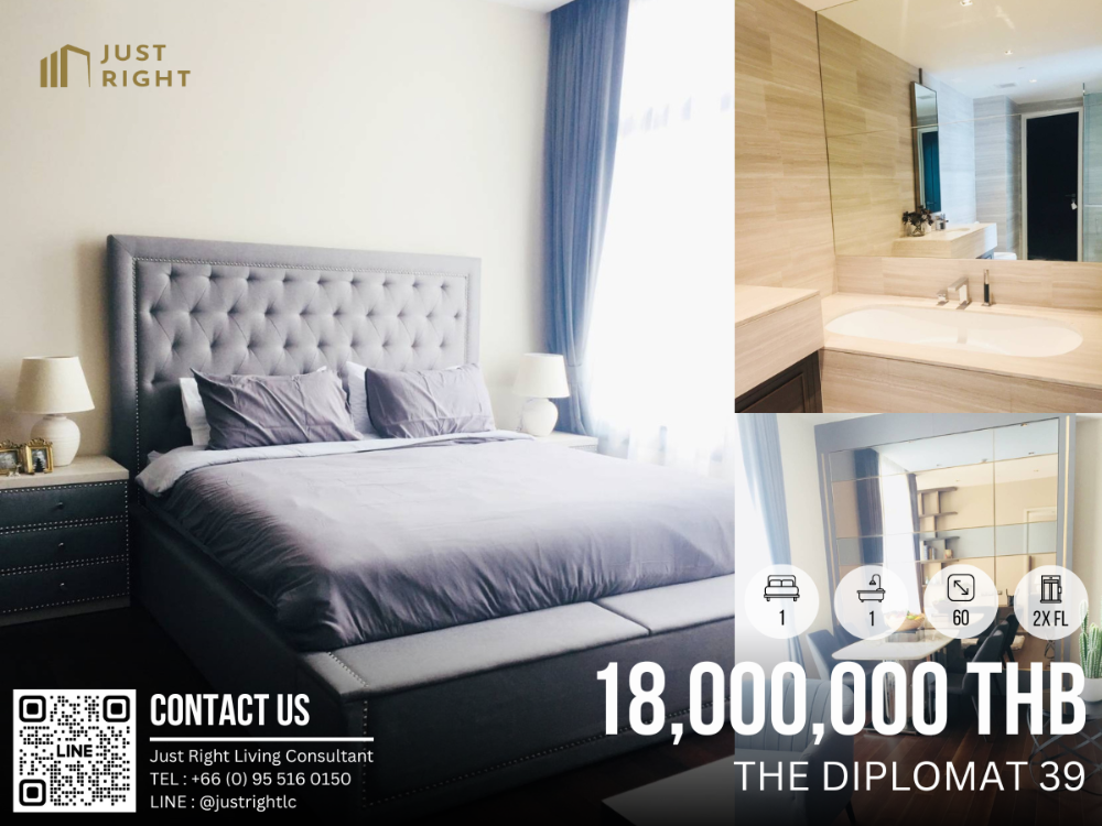 For SaleCondoSukhumvit, Asoke, Thonglor : For sale: The Diplomat 39, 1 bedroom, 1 bathroom, 60 sq m., 2x floor, beautifully decorated, price only 18.0 million baht.