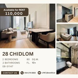 For RentCondoWitthayu, Chidlom, Langsuan, Ploenchit : 28 Chidlom 2 Beds, beautifully decorated room, 110k