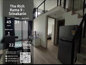 For RentCondoPattanakan, Srinakarin : SIE9TZ Condo for rent The Rich Rama 9 - Srinakarin 49 sq m, 31st floor line id : @livinglegacy Tel: 088-651-2193