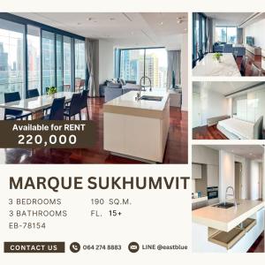 For RentCondoSukhumvit, Asoke, Thonglor : 💥For Rent ✨Marque Sukhumvit✨ 3 beds, 3 baths, Near BTS Phromphong, High floor, Non-blocking view, Tel.0982645161