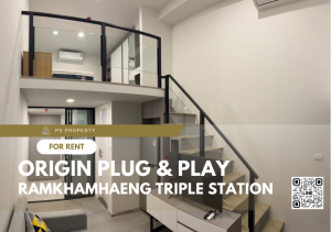 For RentCondoSeri Thai, Ramkhamhaeng Nida : For rent 🔥 Origin Plug & Play Ramkhamhaeng Triple Station 🔥 DUPLEX room, complete furniture and electrical appliances.