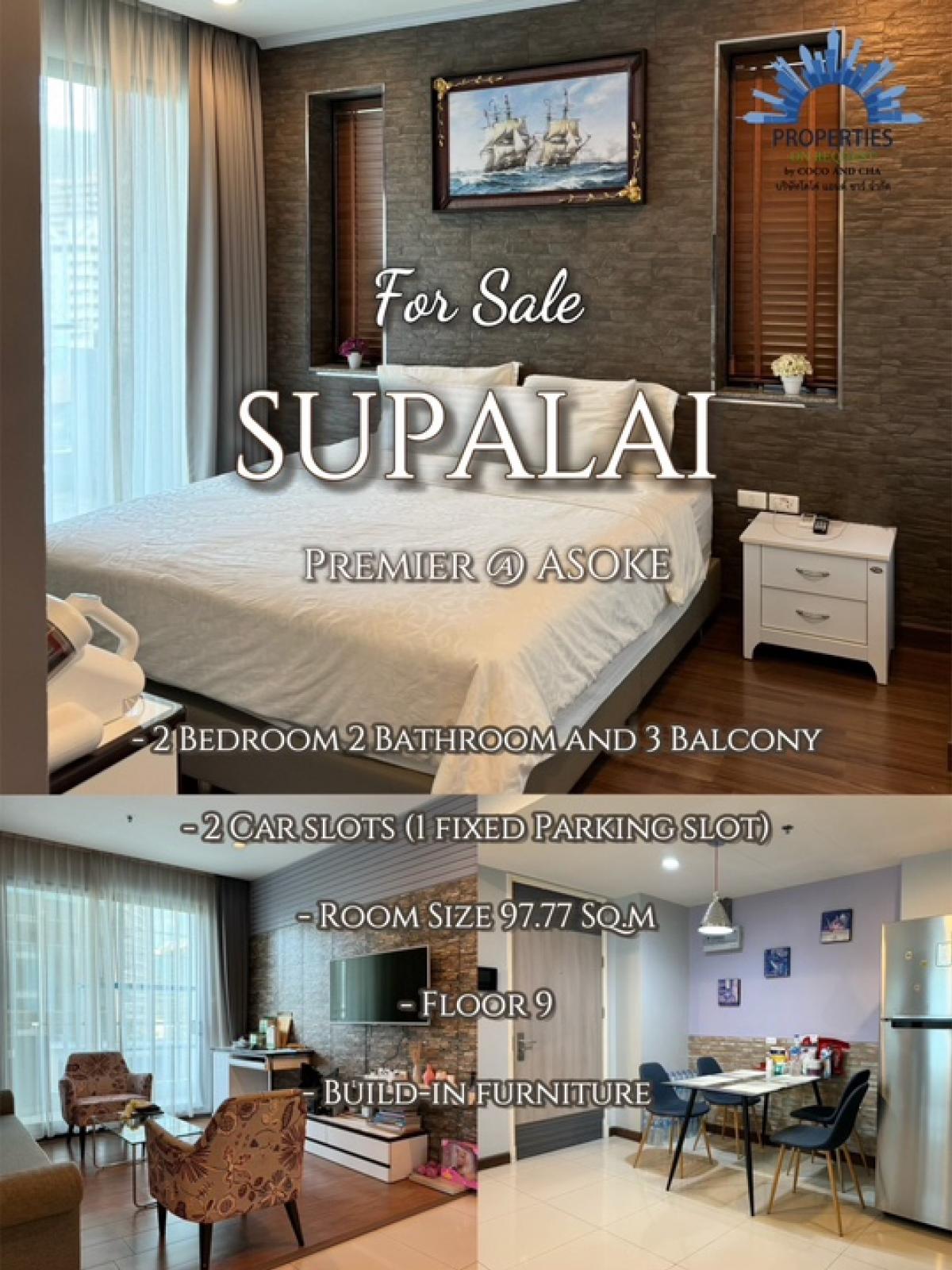 For SaleCondoRama9, Petchburi, RCA : For Sell 📢 Supalia Premier @ Asoke 2Bedroom 2Bathroom with 2 Parking Slots