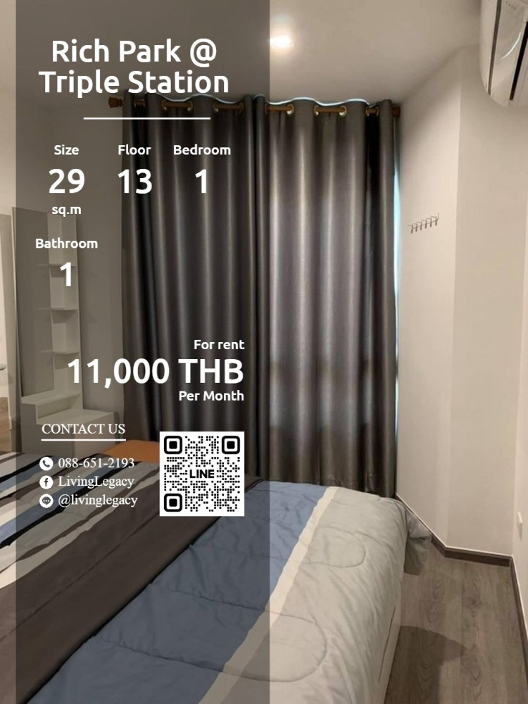 For RentCondoPattanakan, Srinakarin : SIIEHL Condo for rent Rich Park @ Triple Station 29 sq m. 13th floor line id : @livinglegacy call : 088-651-2193