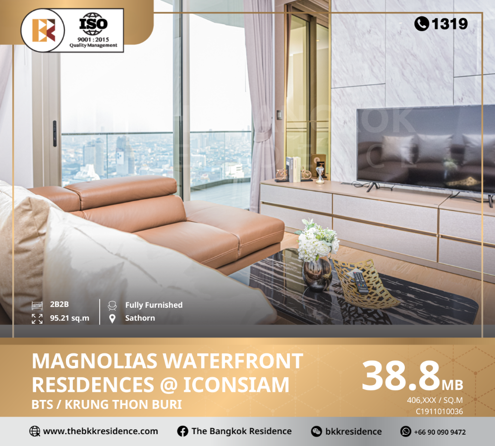 For SaleCondoWongwianyai, Charoennakor : Magnolias Waterfront Residences @ ICONSIAM, a luxury condo on the banks of the Chao Phraya River, near BTS Krung Thon Buri.