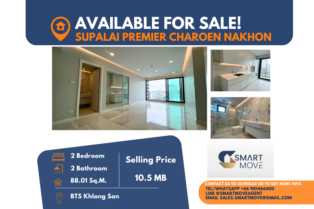 For SaleCondoWongwianyai, Charoennakor : Code C20221206498.......Supalai Premier Charoen Nakhon for sale, 2 bedroom, 2 bathroom, high floor, Parlty Furnished, Special Deal!!