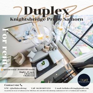 ให้เช่าคอนโดสาทร นราธิวาส : [ให้เช่า] Knightsbridge Prime Sathorn / ไนท์บริดจ์ ไพรม์ สาทรห้อง Duplex หรูหรา