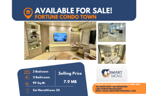 For SaleCondoRama3 (Riverside),Satupadit : Code C20240800123.......Fortune Condo Town for sale, 3 bedroom, 2 bathroom, furnished, Special Deal!!