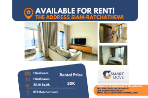 For RentCondoRatchathewi,Phayathai : Code C20240800138..........The Address Siam - Ratchathewi for rent, 1 bedroom, 1 bathroom, high floor, furnished, ready to move in