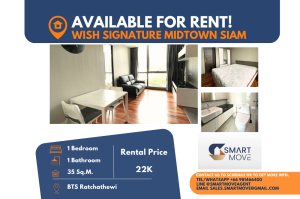 For RentCondoRatchathewi,Phayathai : Code C20230106487..........Wish Signature Midtown Siam for rent, 1 bedroom, 1 bathroom, high floor, furnished, ready to move in