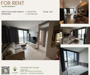 For RentCondoRama9, Petchburi, RCA : Risa06488 Condo for rent, One Night Fight Rama 9, 59 sq m, 29th floor, Building B, only 50,000 baht