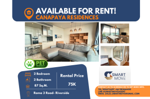 For RentCondoRama3 (Riverside),Satupadit : Code C20240700011..........Canapaya Residences for rent, 2 bedroom, 2 bathroom, high floor, furnished, ready to move in, Pet friendly!!