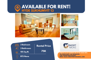 For RentCondoNana, North Nana,Sukhumvit13, Soi Nana : Code C20221208360..........Hyde Sukhumvit 13 for rent, 3 bedroom, 3 bathroom, high floor, furnished, ready to move in