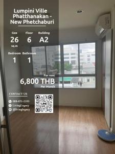 For RentCondoPattanakan, Srinakarin : SJ4FJ6 Condo for rent Lumpini Ville Phatthanakan - New Phetchaburi 26 sq m. 6th floor, Building A2 line id : @livinglegacy call : 088-651-2193