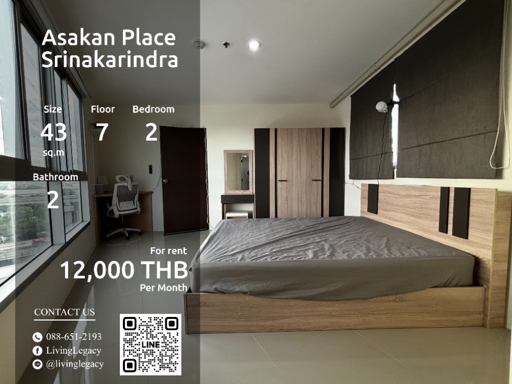 For RentCondoPattanakan, Srinakarin : SG913L Condo for rent Asakan Place Srinakarindra 43 sq m. 7th floor line id : @livinglegacy call : 088-651-2193