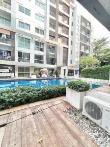 For SaleCondoOnnut, Udomsuk : Condo for sale A space Sukhumvit 77, newly decorated room, swimming pool view, size 45 sq m. (1 bedroom, 1 bathroom, 1 living room, separate room), 10 minutes to BTS On Nut