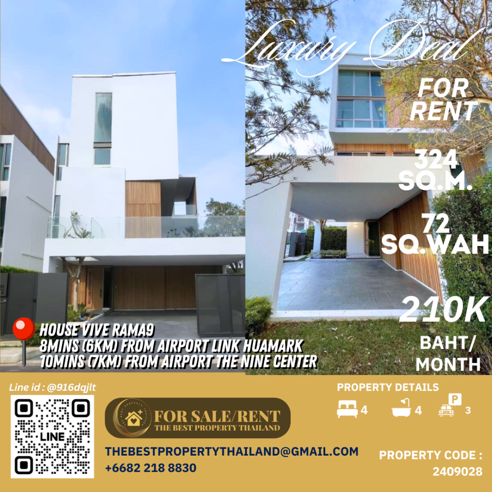 For RentHousePattanakan, Srinakarin : Rent Luxury House at VIVE Rama9 3storey = 209,000baht/month