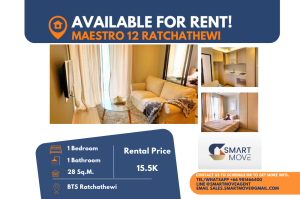 For RentCondoRatchathewi,Phayathai : Code C20230500058..........Maestro 12 Ratchathewi for rent, 1 bedroom, 1 bathroom, furnished, ready to move in