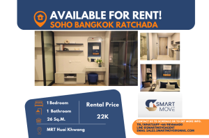 For RentCondoRatchadapisek, Huaikwang, Suttisan : Code C20240900015..........SOHO Bangkok Ratchada for rent, 1 bedroom, 1 bathroom, furnished, ready to move in