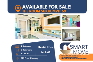 For SaleCondoOnnut, Udomsuk : Code C20230209936.......The Room Sukhumvit 69 for sale, 2 bedroom, 2 bathroom, high floor, furnished, SELL AT LOSS!!