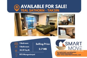 For SaleCondoWongwianyai, Charoennakor : Code C20240800131.......Teal Sathorn - Taksin for sale, 1 bedroom, 1 bathroom, high floor, furnished, Special Deal!!