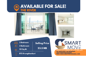 For SaleCondoWongwianyai, Charoennakor : Code C20230109600.......The River for sale, 2 bedroom, 3 bathroom, high floor, Party furnished, Special Deal!!