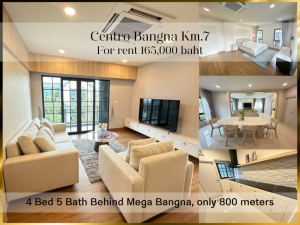 For RentHouseBangna, Bearing, Lasalle : ❤ 𝐅𝐨𝐫 𝐫𝐞𝐧𝐭 ❤ Single house, Centro Bangna, Km. 7, 4 bedrooms, built-in furniture, 303 sq m. ✅ Behind Mega Bangna, only 800 meters