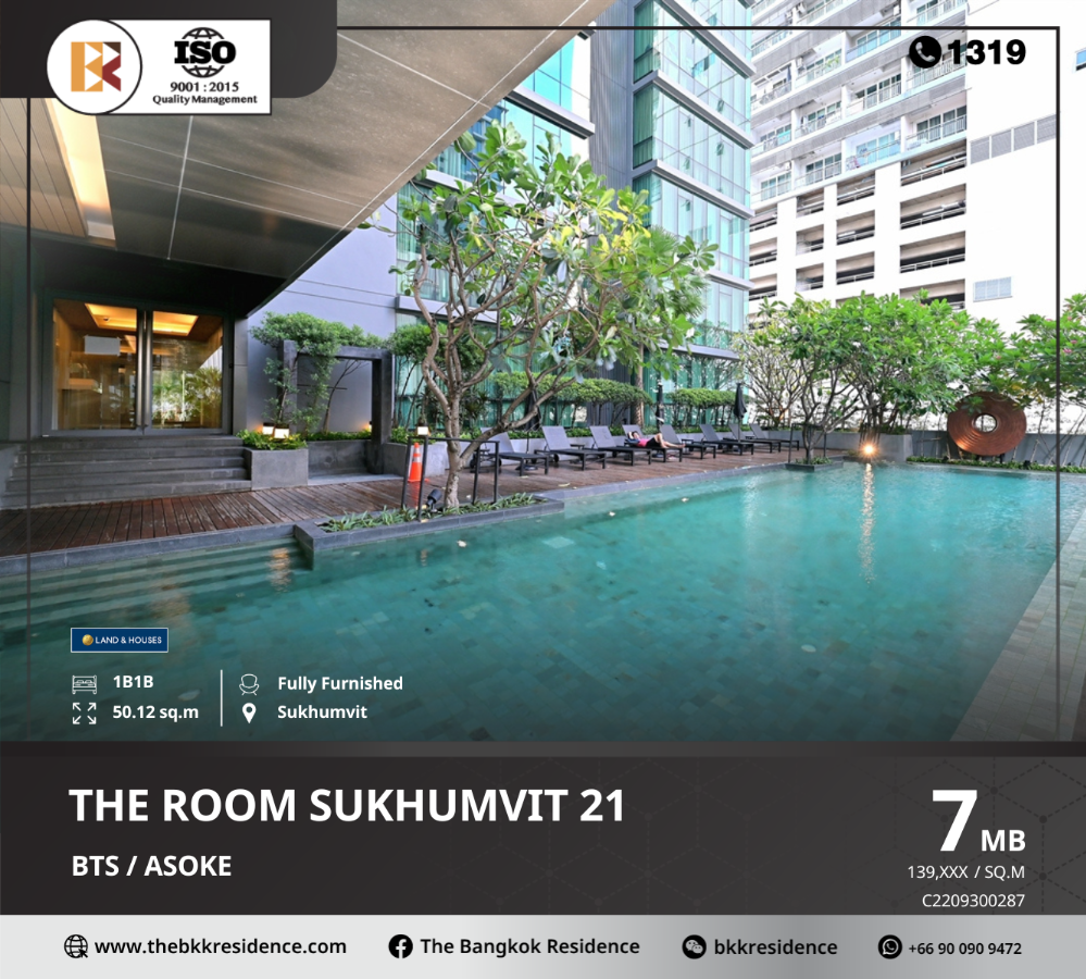 For SaleCondoSukhumvit, Asoke, Thonglor : The Room Sukhumvit 21, a wide condo with complete facilities, near BTS Asoke