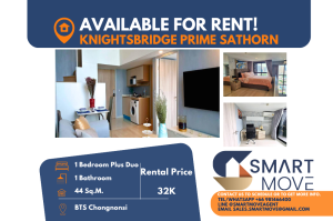 For RentCondoSathorn, Narathiwat : Code C20240900039..........Knightsbridge Prime Sathorn for rent, 1 bedroom, 1 bathroom, high floor, furnished, ready to move in