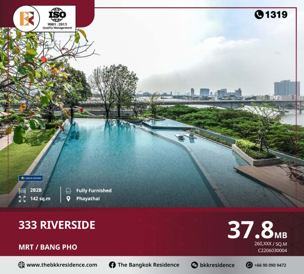 For SaleCondoBang Sue, Wong Sawang, Tao Pun : 333 Riverside, the ultimate value condo in a potential location on the banks of the Chao Phraya River, near MRT Bang Pho.