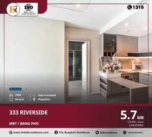 For SaleCondoBang Sue, Wong Sawang, Tao Pun : 333 Riverside, the ultimate value condo in a potential location on the banks of the Chao Phraya River, near MRT Bang Pho.