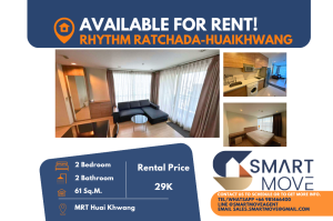 For RentCondoRatchadapisek, Huaikwang, Suttisan : Code C20240900034..........Rhythm Ratchada - Huaikhwang for rent, 2 bedroom, 2 bathroom, high floor, furnished, ready to move in