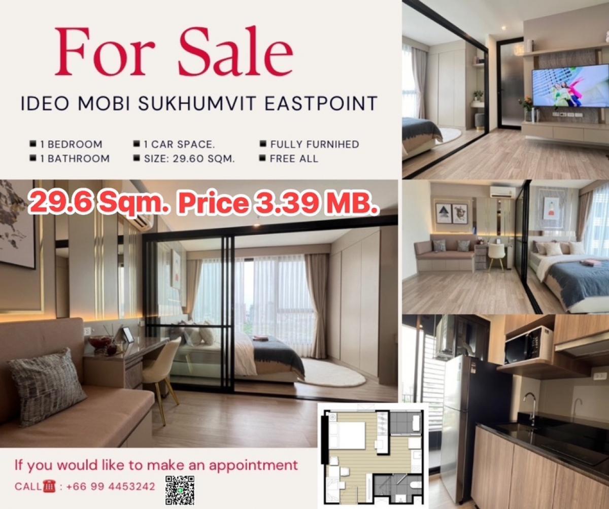 For SaleCondoBangna, Bearing, Lasalle : 🔥Urgent, condo with change back, condo with money back, a huge discount promotion, come this way 🔥Ideo Mobi Sukhumvit Eastpoint 🔥▪️1 Bedroom 1 Bathroom ▪️Size 29.6 Sqm.❌5,780,000 MB.❌✅3,390,000 MB✅——————————————————————-