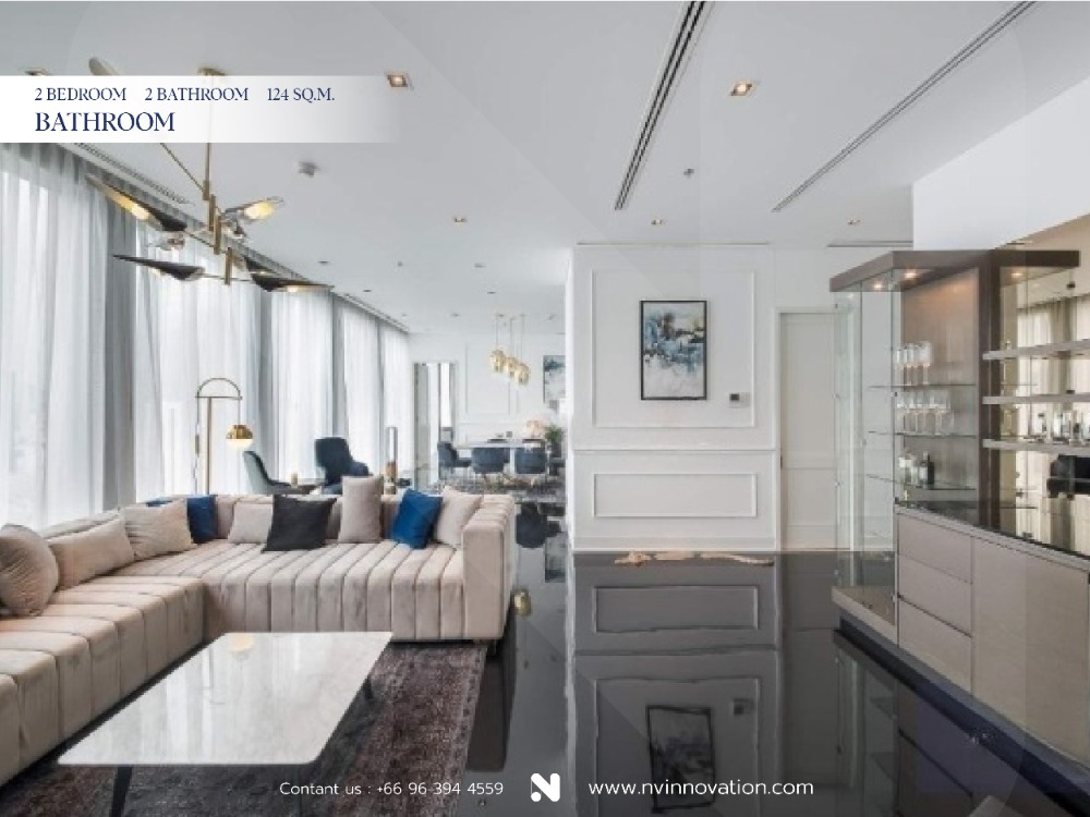 For SaleCondoSathorn, Narathiwat : The Ritz-Carlton Mahanakorn Residences 2 bedroom 2 bathroom area 124 sq.m. 34th floor, 4 minutes (340 m) from S3 BTS Chong Nonsi/Full Furnished/(Property Code NVLBKRT002)