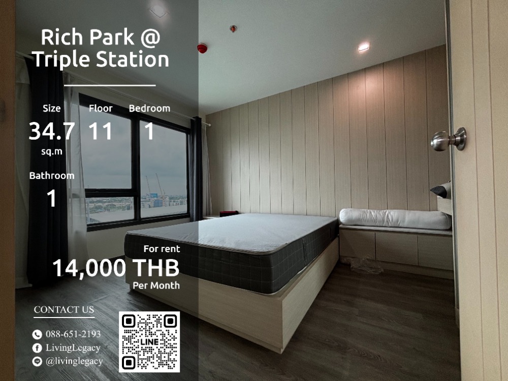 For RentCondoPattanakan, Srinakarin : SJYGL8 Condo for rent Rich Park @ Triple Station 34.76 sq m. 11th floor line id : @livinglegacy call : 088-651-2193