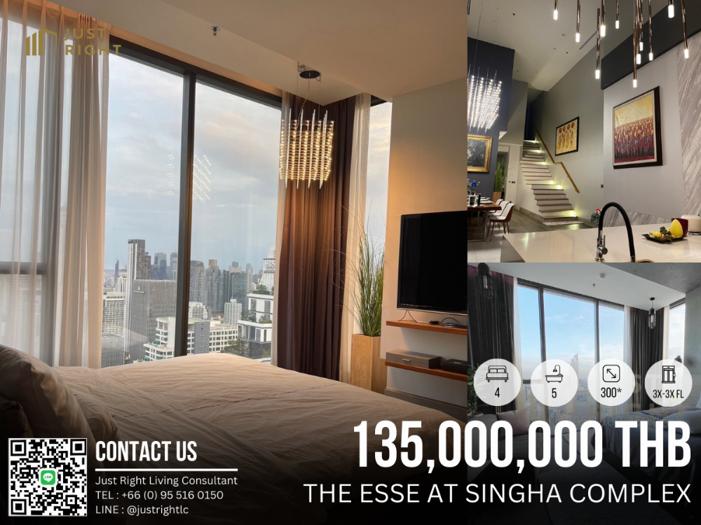 For SaleCondoRama9, Petchburi, RCA : For sale, The Esse at Singha Complex (Duplex Penthouse), 4 bedrooms, 5 bathroom, size 300* sq.m, 3x -3x Floor, Fully furnished, 135 MB