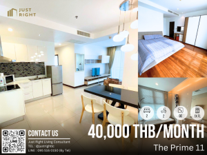 For RentCondoNana, North Nana,Sukhumvit13, Soi Nana : For rent, The Prime 11, 2 bedroom, 2 bathroom, size 90 sq.m, 1x Floor, fully furnished, only 40,000/m, 1 year contract only.