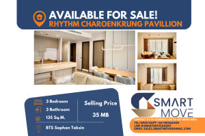 For SaleCondoSathorn, Narathiwat : ⚡Sale with tenant ⚡Code C20240300004.......Rhythm Charoenkrung Pavillion, 3 bedrooms, 3 bathrooms, high floor 37++, 135 Sq. M., river view, fully furnished, special price‼️ 📣