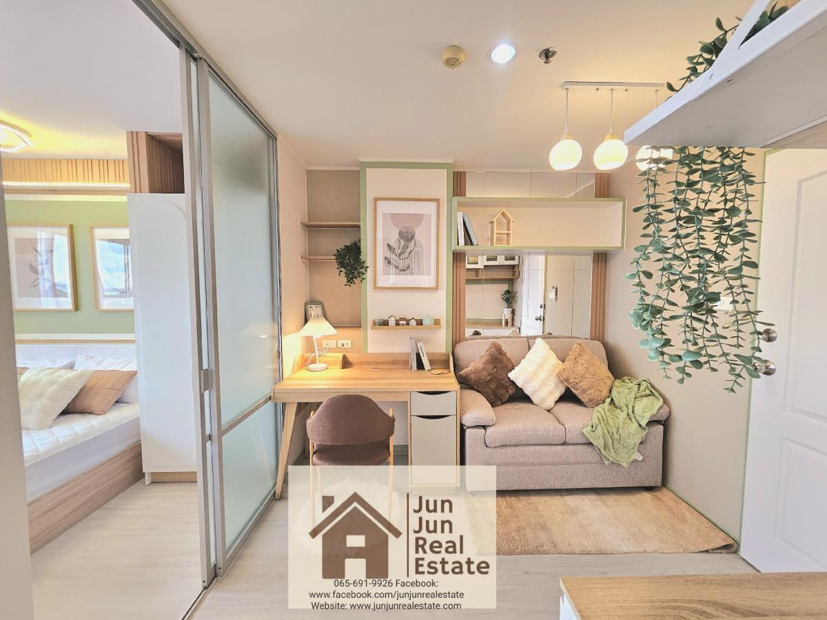 For SaleCondoNawamin, Ramindra : 📍Minimal, green, attracts wealth, so soft that you will fall in love🥰Lumpini Condo Town Ramintra-Nawamin 25.18 sq m. Building A, 11th floor, electric train view