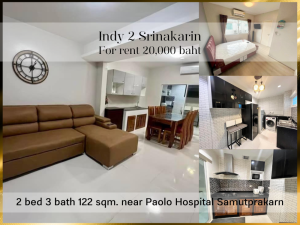 For RentTownhouseSamut Prakan,Samrong : ❤ 𝐅𝐨𝐫 𝐫𝐞𝐧𝐭 ❤ 2-storey townhouse, Indy 2 Srinakarin, 2 bedrooms, fully furnished, 122 sq m. ✅ Alley next to Paolo Hospital Samut Prakan