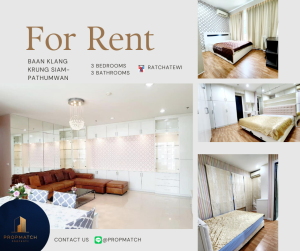 For RentCondoRatchathewi,Phayathai : Condo for rent Baan klang krung Siam-Pathumwan 3 bedrooms 3 bathrooms