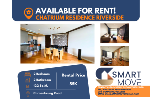 For RentCondoSathorn, Narathiwat : FOR RENT🔥 Code C20230900405..........Chatrium Residence Riverside, 2 bedrooms, 2 bathrooms, high floor 23+, City View, River View, furnished, ready to move in 📣