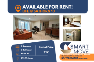 For RentCondoSathorn, Narathiwat : 💥FOR RENT💥 Code C20230113396..........Life @ Sathorn 10, 2 bedrooms, 2 bathrooms, high floor 20+, corner room, With bathtub, Closed kitchen, furnished, ready to move in📣