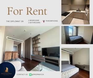 For RentCondoSukhumvit, Asoke, Thonglor : 🫰🏻The largest room, cheapest price🫰🏻The Diplomat 39 (2 bedrooms, 2 bathrooms, 85 sq m.) Beautiful room, fully furnished!! Only 72,000 baht per month Tel.0981315848 @propmatch