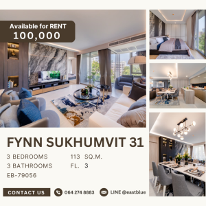 For RentCondoSukhumvit, Asoke, Thonglor : FYNN Sukhumvit 31 3 Bedroom, beautifully decorated, 100k per month