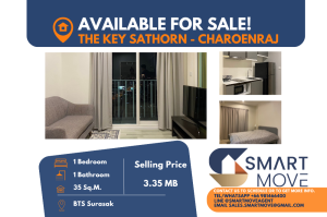 For SaleCondoSathorn, Narathiwat : 🔥FOR SALE !! 🔥Code C20221201854.......The Key Sathorn - Charoenraj, 1 bedroom, 1 bathroom, high floor 26+, furnished, Special Deal!!, The largest size room in the project.