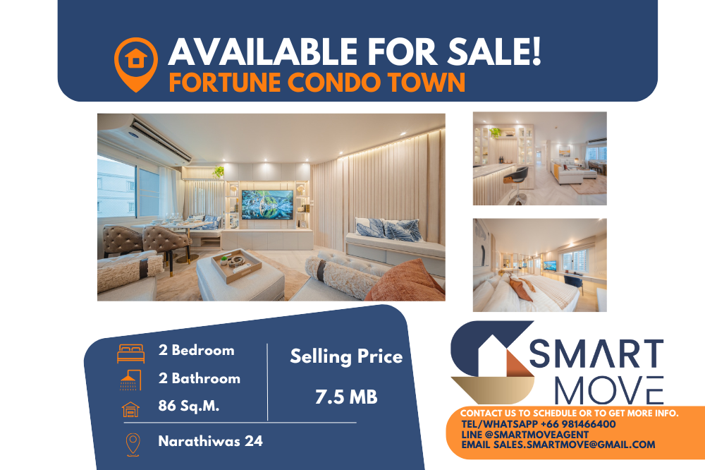 For SaleCondoRama3 (Riverside),Satupadit : 🔥FOR SALE !!🔥 Code C20240900082.......Fortune Condo Town, 2 bedrooms, 2 bathrooms, high floor 11+, newly renovated, furnished, Special Deal!!